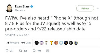 Auch Evan Blass hat von "iPhone X" gehört.