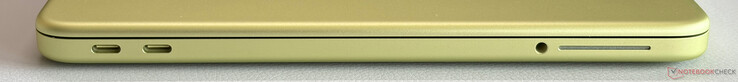 Links: USB-C 3.2 Gen.2 (10 Gbit/s, DisplayPort 1.4, Power Delivery), USB-C 2.0 (480 Mbit/s, Power Delivery), 3,5-mm-Stereoklinke