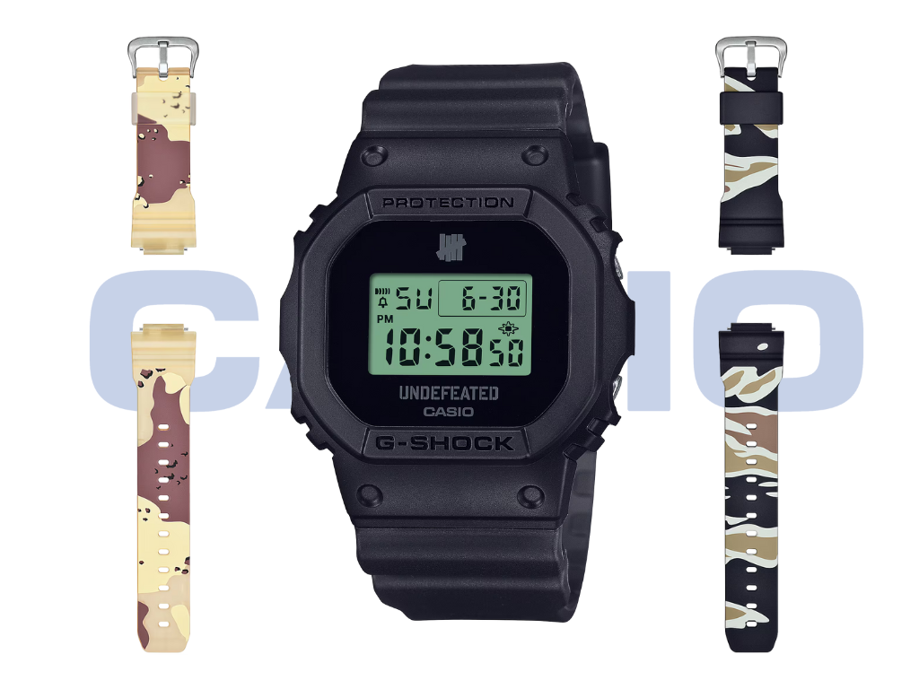 Neue G-Shock DWE-5600UD-1: Casios schwarze Sonderedition mit zwei Camo-Armbändern