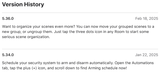 Neueste Versionsübersicht der Philips Hue-App für iOS (Bildquelle: Apple App Store)