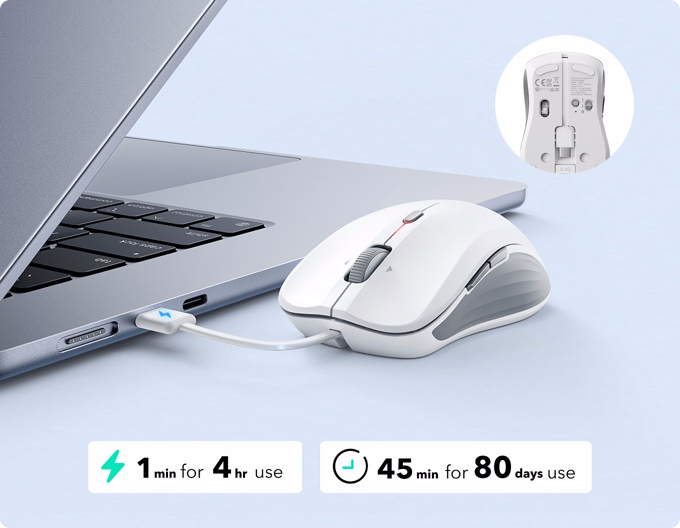 Die Maus kommt mit einem kurzem Ladekabel (Bildquelle: ESR)