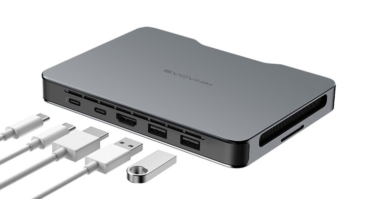 Rückseite: 1x Thunderbolt 4 (40 Gbps), 1x USB4 (40 Gbps), 1x HDMI 2.0 (18 Gbps), 2x USB-A 3.2 Gen2 (10 Gpbs) (Quelle: Khadas)