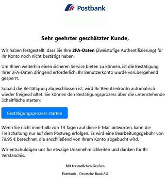 Auch Kunden der Postbank müssen aufpassen (Quelle: Verbruacherzentrale).