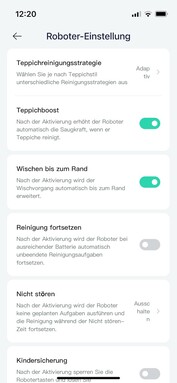 Es kann eine Vielzahl von Optionen für den Saug- und Wischroboter in der App eingestellt werden. (Bildquelle: Notebookcheck)