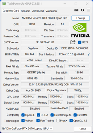 GPU-Z GeForce RTX 5070 Laptop