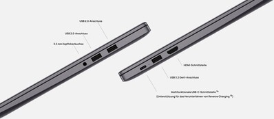 Die beiden MateBook D-Modelle bieten dieselben Ports, abgesehen davon, dass das MateBook D 14 auf einen der USB 2.0-Anschlüsse verzichtet.