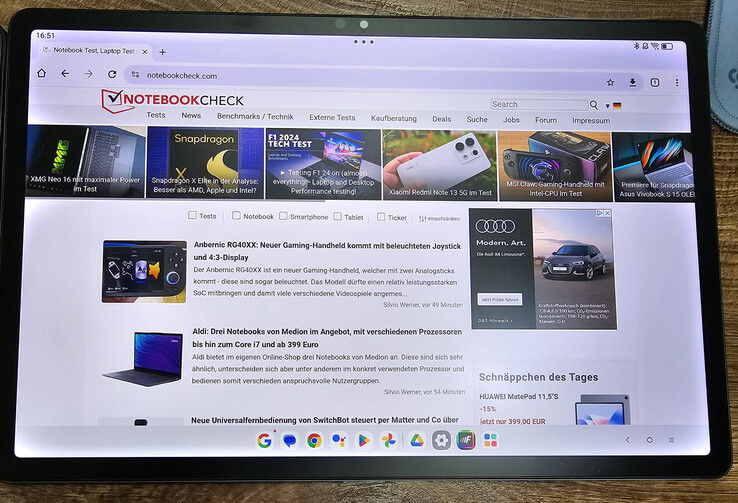 Mattes Display (Lenovo Tab P12 matt) mit schwacher Lichtquelle