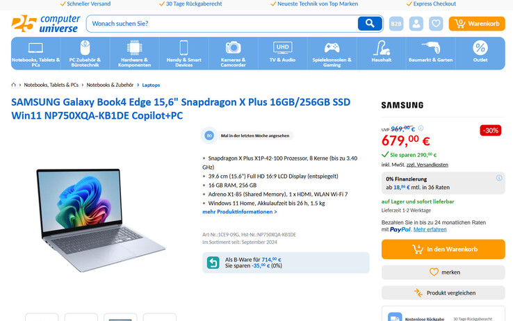 Samsung Galaxy Book4 Edge für 679 Euro.