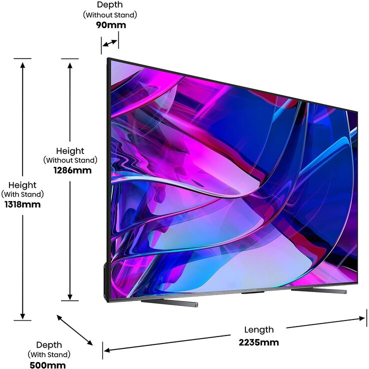 Käufer sollten sicherstellen, dass der U7KQ Mini-LED-TV mit seinen 100 Zoll überhaupt ins Wohnzimmer passt (Bildquelle: Hisense)