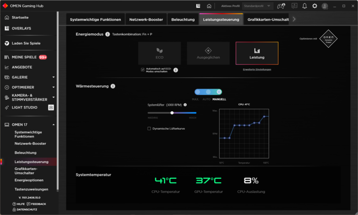 Das Omen Gaming Hub erlaubt eine individuelle Lüftersteuerung.