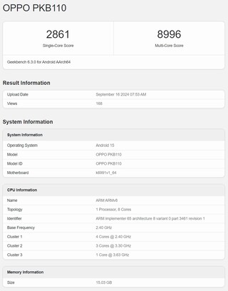 Frühe Oppo Find X8 Vertreter auf Geekbench.