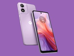 Das Motorola Moto e14 wird in drei Farben angeboten, inklusive Pastel Purple. (Bild: Motorola)