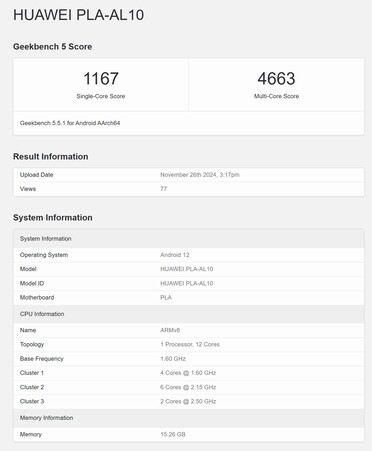 Der Kirin 9020 im Mate 70 Pro und höher im Geekbench 5 Benchmark.