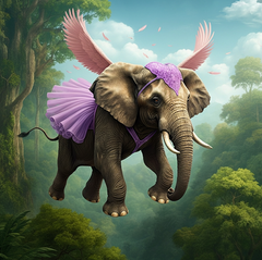 Fliegender Elefant im TuTu (Erstellt mit Imagen 3)