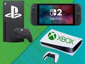 Die Konsolen Xbox, PS5 und Switch 2 sind mit ihren Logos abgebildet. (Bildquelle: Xbox Gaming, Sony PlayStation, Nintendo of America; bearbeitet)
