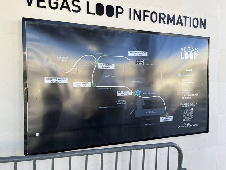 Die Karte des Las Vegas Loop. Die Westgate Station war zur CES 2025 noch nicht in Betrieb. (Bildquelle: Andreas Sebayang/Notebookcheck.com)
