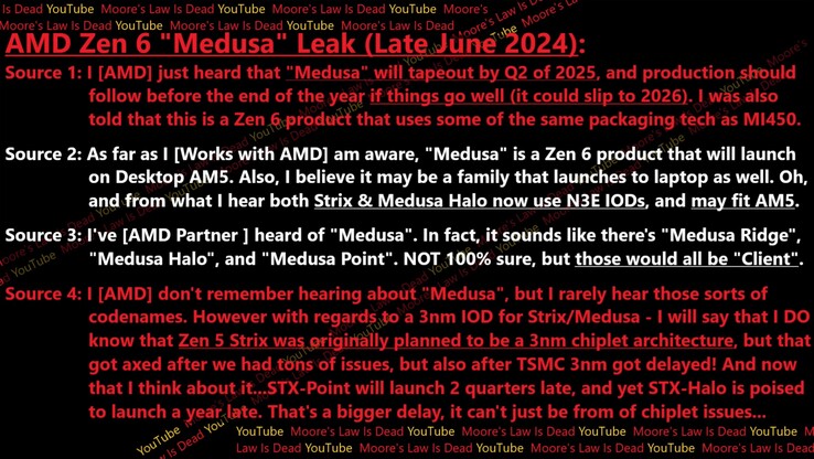 AMD Zen 6 "Medusa" Leck. (Bildquelle: Moore's Law Is Dead)