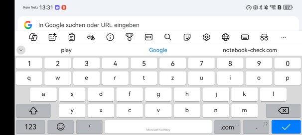 Tastatur des installierten Chrome-Browsers im Querformat