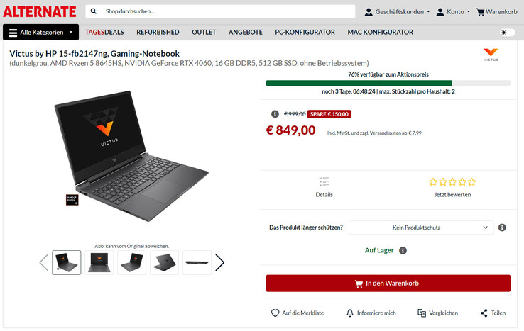 3 Tage für 849 Euro zu haben: HP Victus 15-fb2147ng