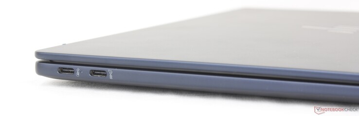 Links: USB-C 4.0 (40 Gbps) mit DisplayPort + Power Delivery, USB-C 3.2 (10 Gbps) mit DisplayPort + Power Delivery