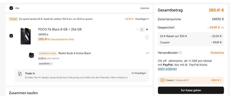 Es muss vorher ein 15-Prozent-Gutschein aktiviert werden