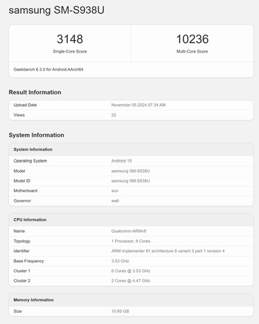 Im Vergleich dazu eine US-Version des Galaxy S25 Ultra mit Snapdragon 8 Elite im aktuellen Benchmark.