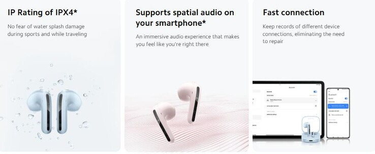 Eine IPX4-Zertifizierung liegt vor, Spatial Audio wird beworben (Bildquelle: Xiaomi)