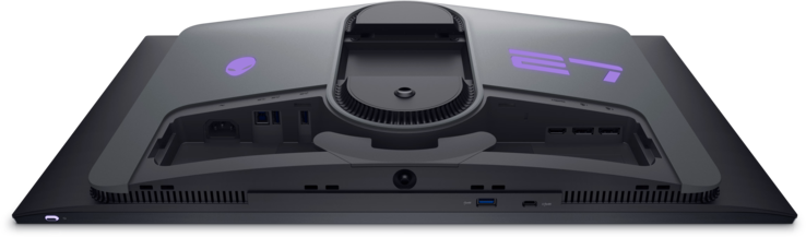 Alienware AW2725DF: Einschalttaste, Steuerungs-Joystick und Ports (Bildquelle: Dell)