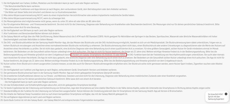 Das Kleingedruckte: Vieles geht nicht, wenn man kein Samsung Galaxy Smartphone als Pairing-Partner nutzt, insbesondere EKG und Blutdruckmessung.