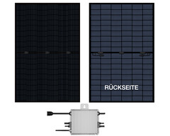 Das Balkonkraftwerk kommt mit bifazialen Glas-Glas-Modulen von Jolywood und dem Mikrowechselrichter von Deye (Bild: Jolywood und Deye, bearbeitet)