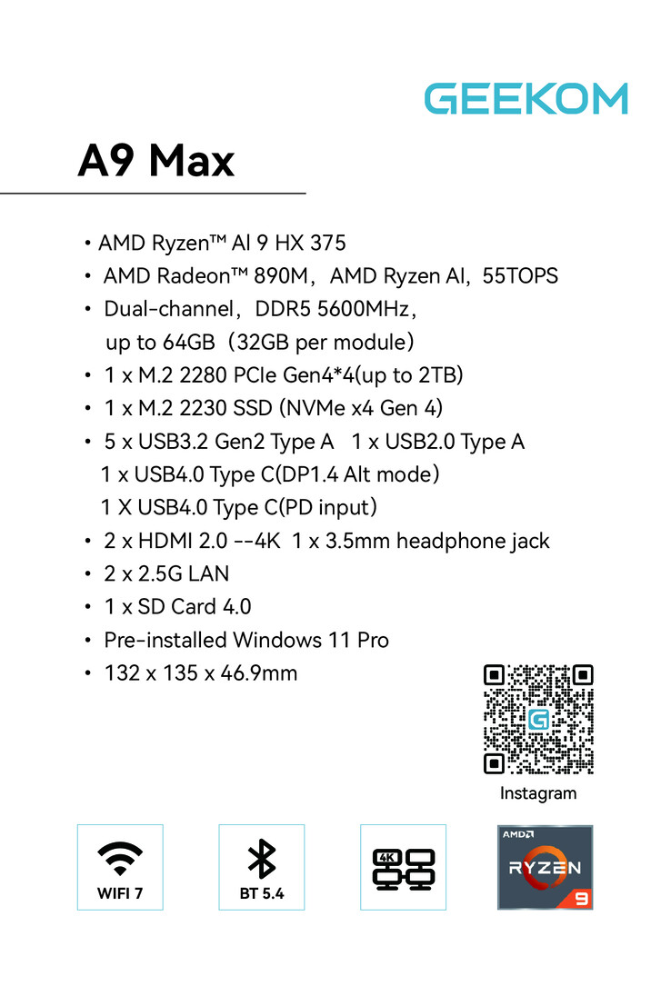 Die Specs des Geekom A9 Max