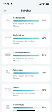 Eine eigene Übersichtsseite zeigt an, wann bestimmte Teile ausgetauscht werden müssen. (Bildquelle: Notebookcheck)