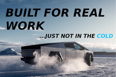 Der Tesla Cybertruck verliert 70% seiner von der EPA (Umweltschutzbehörde der USA) zertifizierten Reichweite, wenn er seine maximal zugelassene Last bei kaltem Wetter zieht (Bild: Tesla - bearbeitet)