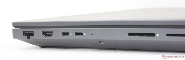 Links: RJ-45 (2,5 Gbit/s), HDMI 2.1, 2x USB-C Thunderbolt 5 (80 Gbit/s) mit DisplayPort 1.4 + Power Delivery, SD-Kartenleser, Smart Card Leser (optional)