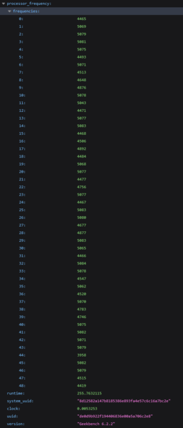 Taktfrequenzen des Intel Core Ultra 7 255H in Geekbench (Bildquelle: Geekbench)