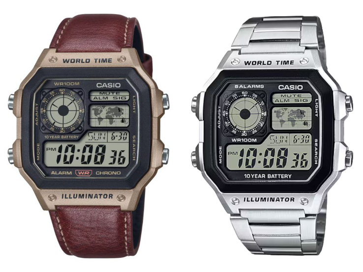 Die Casio AE-1200WHL-5AV mit einem Lederarmband (links) und die AE-1200WHD-1AV mit einem Metallarmband (rechts). (Bildquelle: Casio)