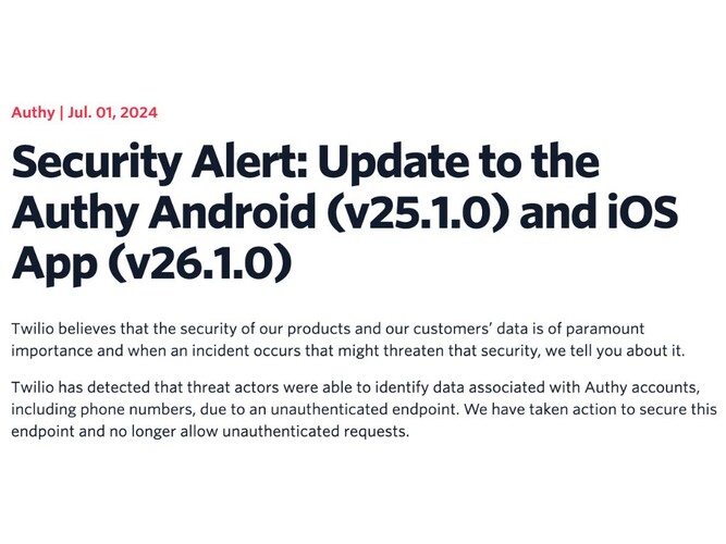 Twilio hat seinen Nutzern empfohlen, die Authy-App aus Sicherheitsgründen dringend zu aktualisieren. (Bildquelle: Twilio)