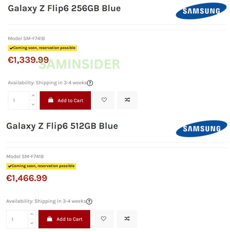 Ein Händler aus dem Euroraum lieferte bereits Preise zum Galaxy Z Flip6 in der EU.