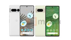 Google Pixel 7 und Pixel 7 Pro zeigen sich in offiziellen Pressebildern auch mit ihren unterschiedlichen Displays (Bild: 91Mobiles)