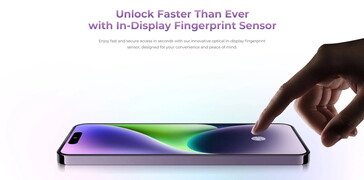 Der Fingerabdrucksensor ist iim Display integriert (Bildquelle: Oukitel)