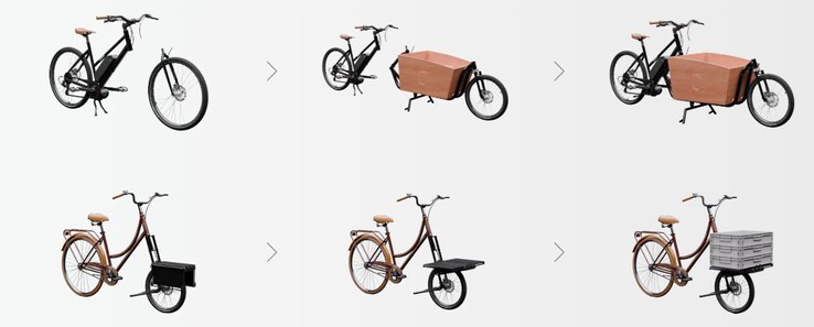 Angeboten wird auch eine einfachere Frontgabel für Lasten (untere Reihe, Bildquelle: Gambade)