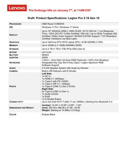 Lenovo Legion Pro 5 16 Gen 10 Specs