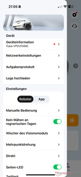 Menü für Einstellungen