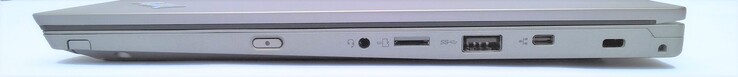 Rechts: Stylus, Einschalter, 3,5mm-Klinke, MicroSD-Kartenslot, USB-A 3.0, miniEthernet, Kensington