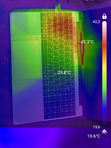 Wärmebild eines Laptops unterlegt mit Kamerabild des Smartphones