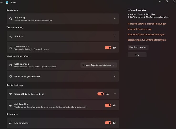Mit dem unteren Schalter kann man auf Wunsch die KI-Funktion ausschalten (Bildquelle Microsoft App Screenshot)