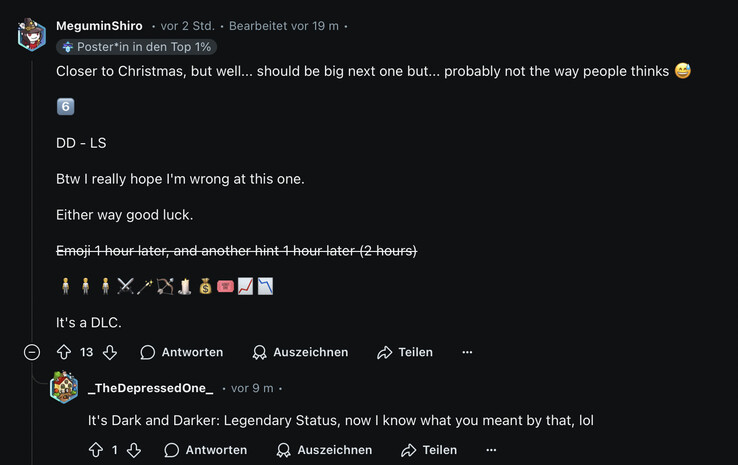 Der Leak zielt auf Dark and Darker: Legendary Status ab (Bildquelle: Reddit)