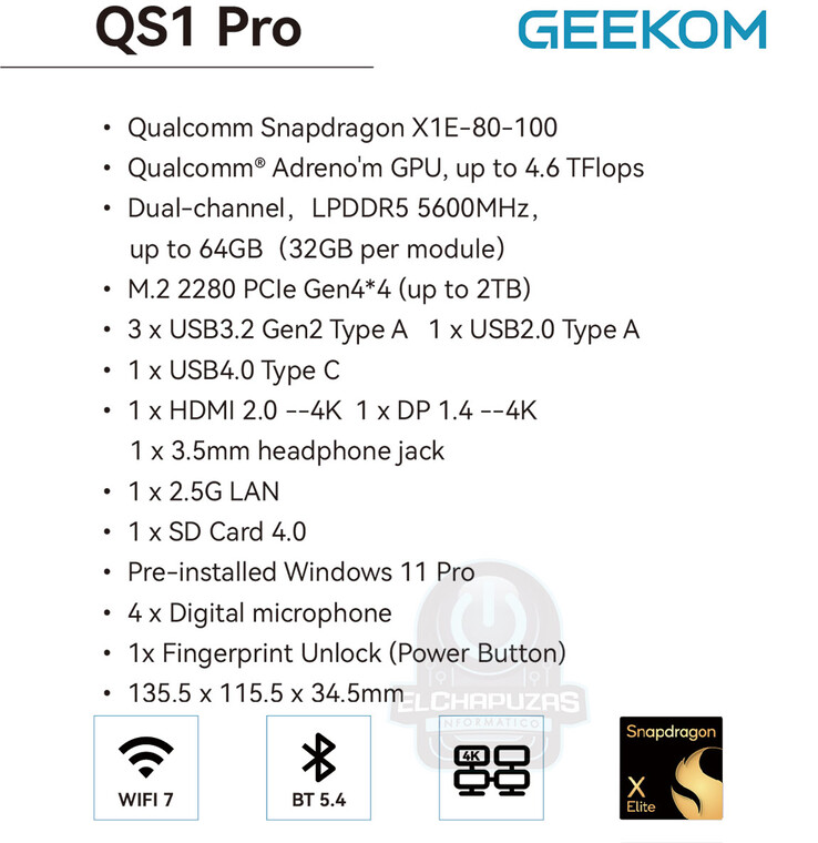 Die Spezifikationen des neuen Geekom-PCs sind bekannt (Bildquelle: Geekom, via elchapuzasinformatico)