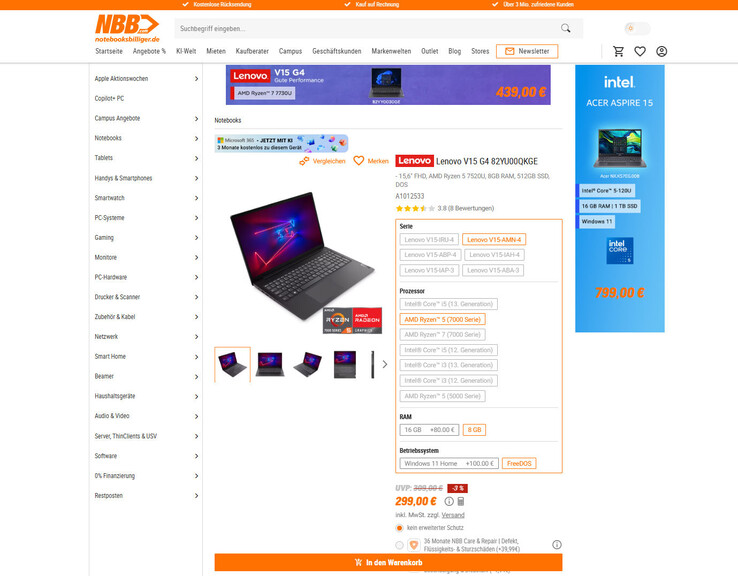 Lenovo V15 G4 AMN für 299 Euro.