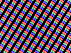 Das LC-Display setzt auf eine klassische RGB-Sub-Pixel-Matrix bestehend aus einer roten, einer blauen und einer grünen Leuchtdiode.